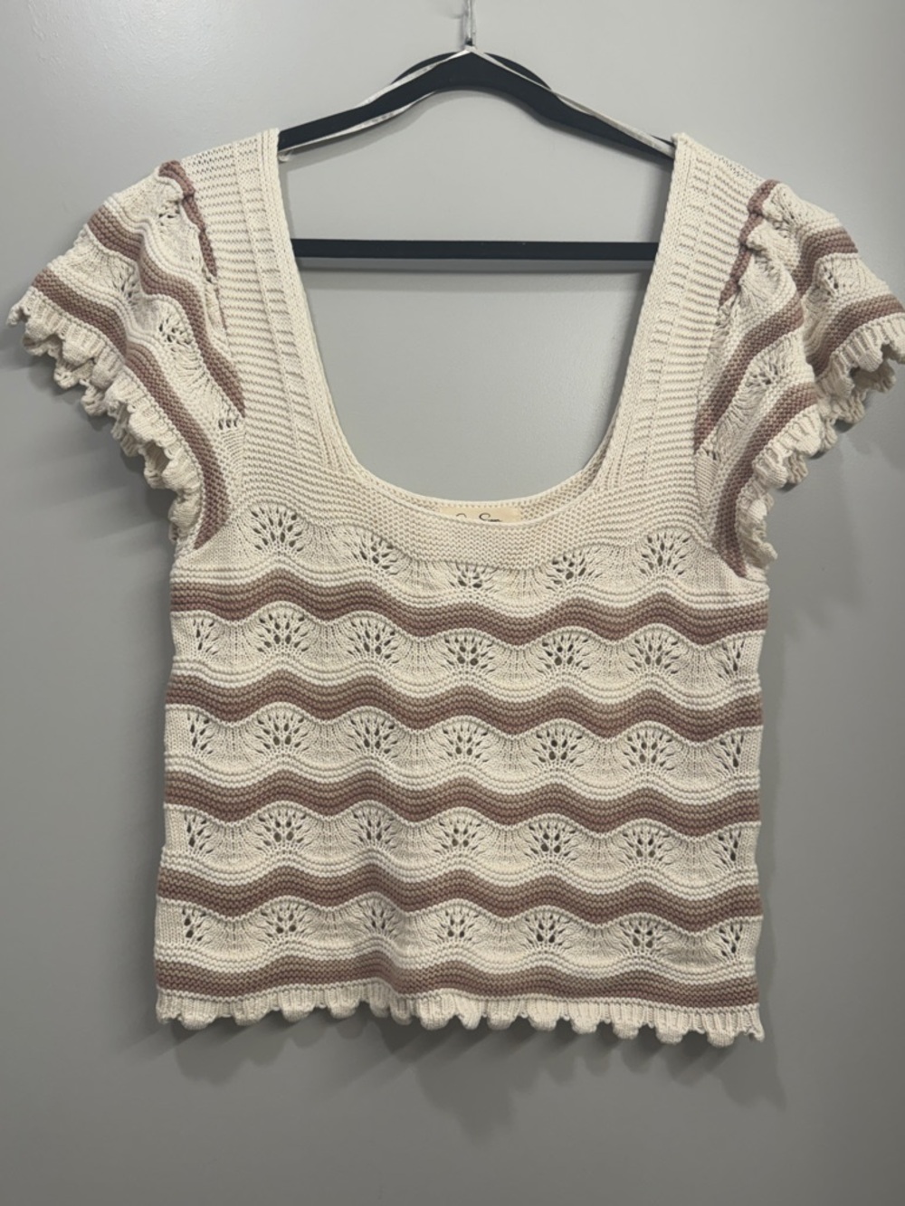 Jessica Simpson Cream Taupe Crochet Floral Crop Top Boho Coquette